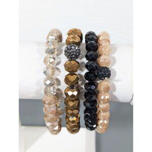 Erimish Set of 4 Glass Stretch Bracelets Black BRown Bronze7"